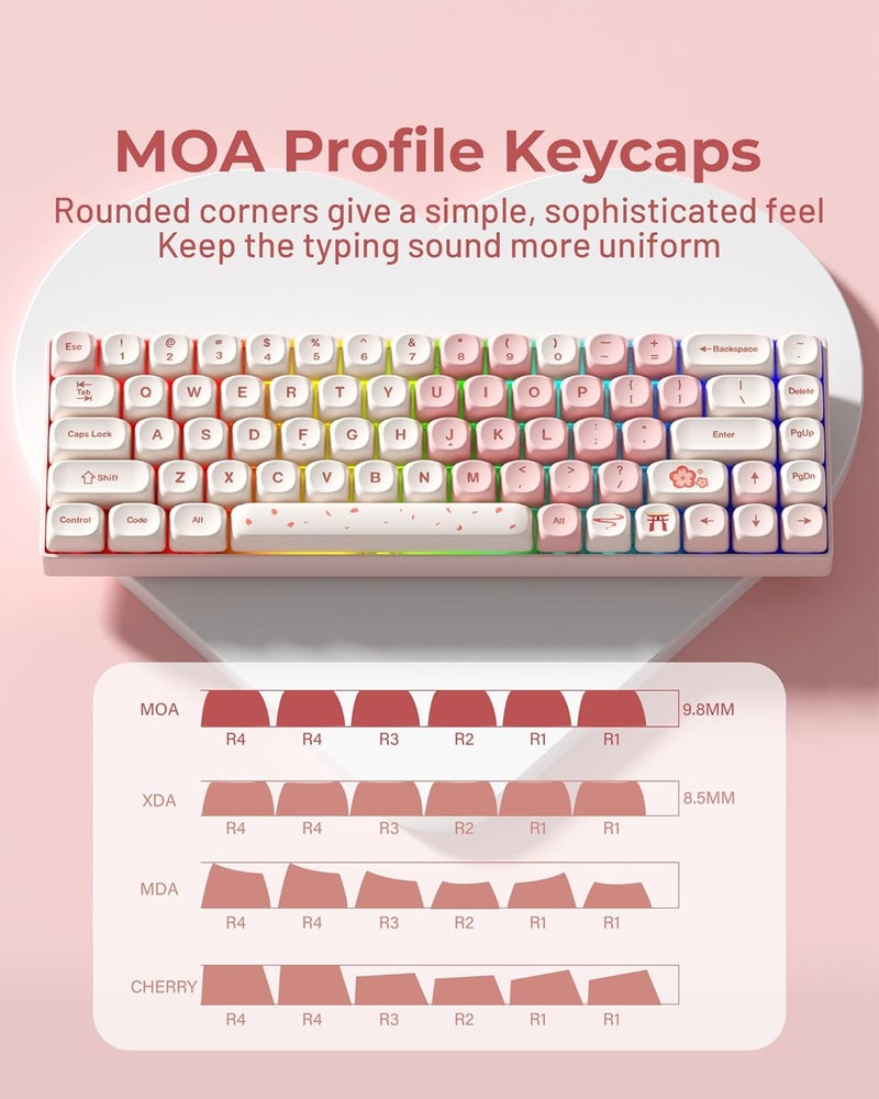 HITIME أغطية مفاتيح XVX الوردية الجذابة - غطاء MOA، غطاء مفتاح حب ساكورا مخصص لأغطية مفاتيح 60 65 75 100 بالمئة، غطاء مفتاح صبغ جانبي 5، مجموعة أغطية مفاتيح 143 مفتاح لأجهزة Cherry Gateron MX. - Image 3